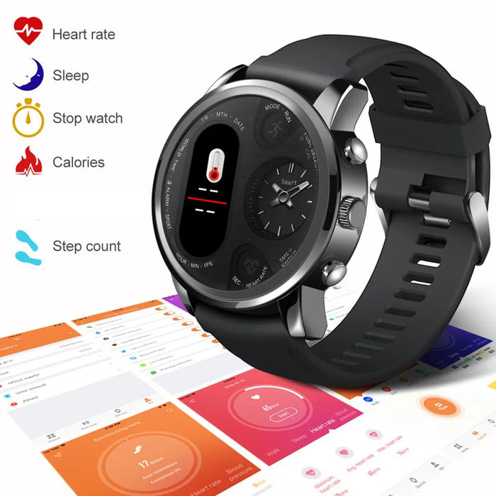 T3PRO t3 Dual Time Hybrid Watch  Japanese Quartz Movement IPS Screen  Message Display Call Reminder  Heart Rate for Ios Android