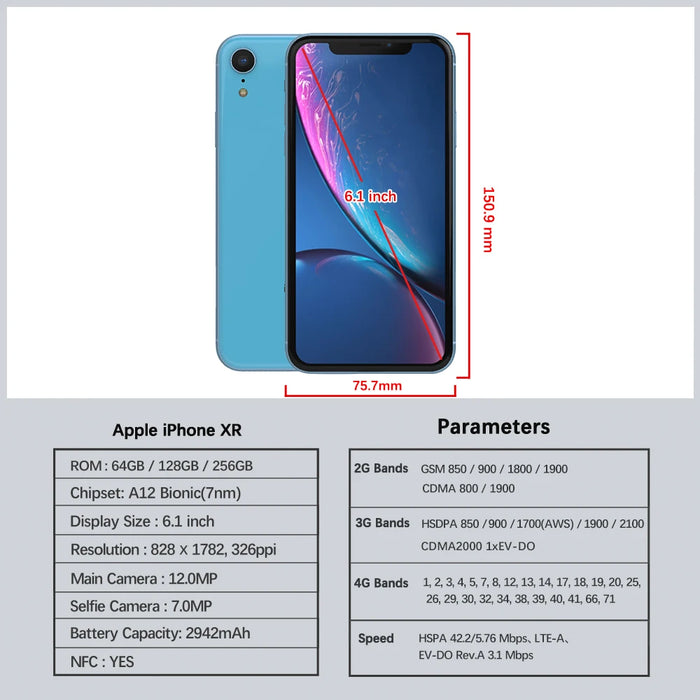 Original Apple iPhone XR Used 4G LTE Mobile Phone Unlocked 6.1" Display 3GB RAM 64GB/128GB/256GB ROM 12MP Camera  XR CellPhone