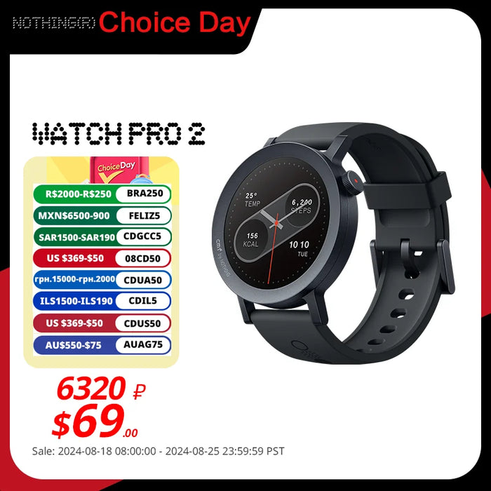 Global Version CMF by Nothing Watch Pro 2 1.32" AMOLED Bluetooth 5.3 BT Calls with AI Noise Reduction GPS cmf watch pro 2