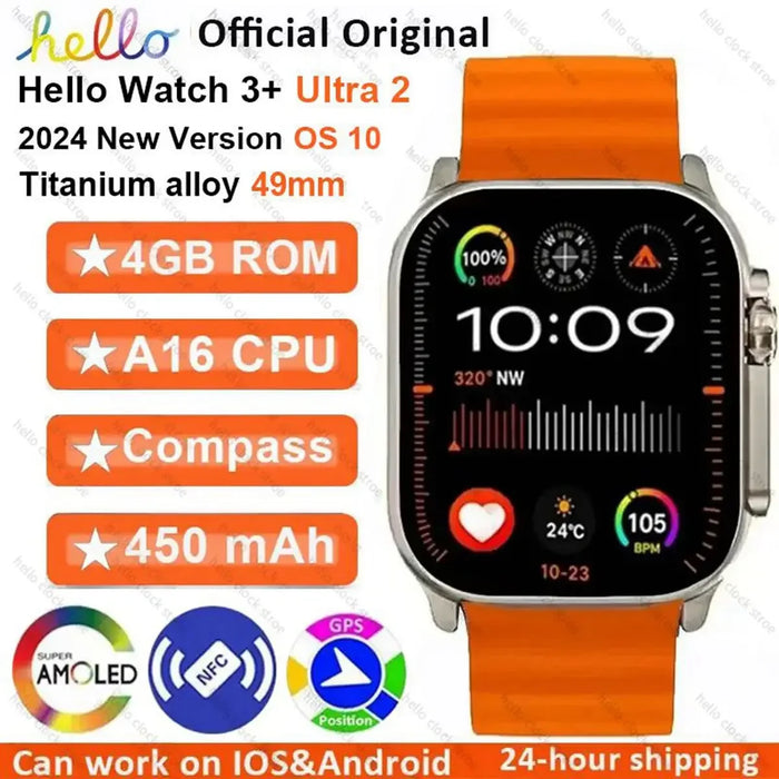 New Official Original Smart Hello Watch 3 Plus Ultra HD AMOLED 4G ROM NFC Compass Bluetooth Call 49mm Smartwatch 2024 Men Women