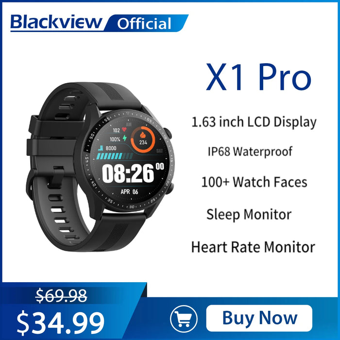 Blackview X1 Pro Smartwatch 1.39 inch Waterproof 300mAh Battery Sleep+Heart Rate Monitor Bluetooth 5.0 Smartwatch For Men Women