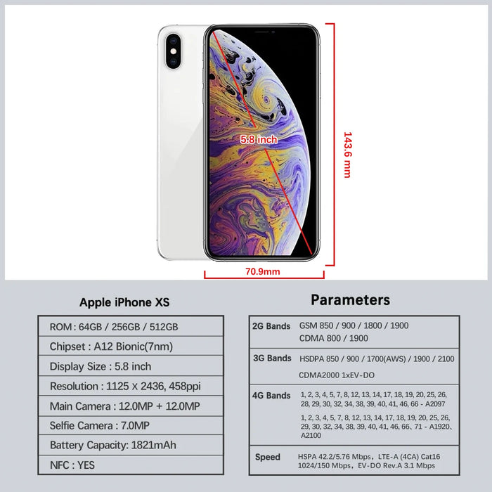 Apple iPhone XS Mobile phone Face ID 5.8" 4G LTE A12 4G RAM 64GB/256GB/512GB ROM Hexa Core Original Unlocked Used Cell Phone