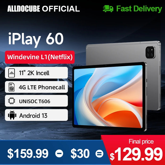 Alldocube iPlay60 10.95inch 2000*1200 Tablet UNISOC T606 Android 13 Netflix L1 4GB+8GB of virtua RAM 128GB ROM 4G Dual SIM Card