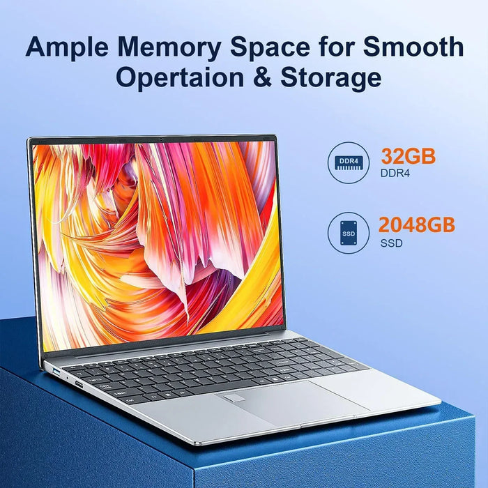 2024 New 15.6'' Office Laptop 32GB DDR4 1024GB SSD Windows 11 N5095 Notebook Computer IPS FHD 1080P Display 5Ghz WiFi USB 3.0