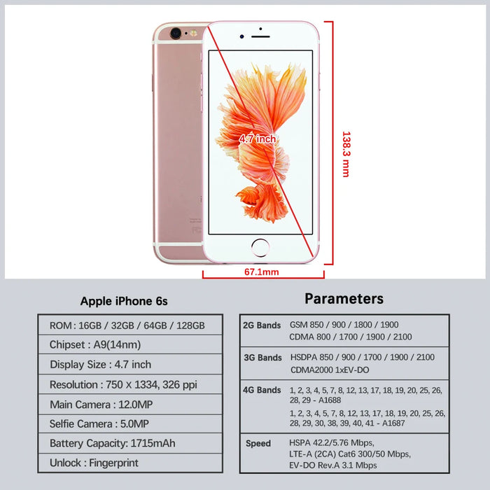 Original 6S Unlocked Apple iPhone 6S Smartphone 4.7" IOS 16/64/128GB ROM 2GB RAM 12.0MP Dual Core A9 4G LTE USED Mobile Phone