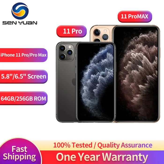 Original Apple iPhone 11 Pro / Max ProMax 64GB 256GB ROM 5.8'&6.5' Genuine OLED Face ID A13 4G  Unlocked 11 pro Cell Phone